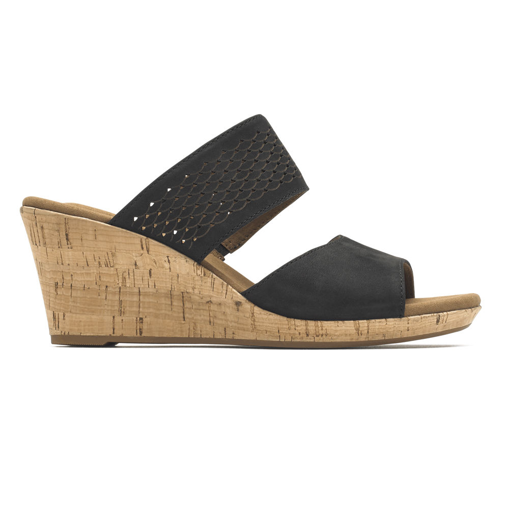 ロック ポート サンダル レディース 黒 - Briah Double Band Slip-On Wedge - FWQ418250